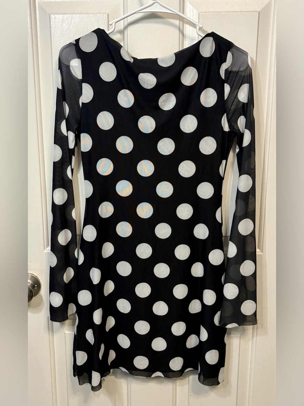 SHEIN Black and White Polka Dot Long-Sleeve Dress - Picture 2 of 3